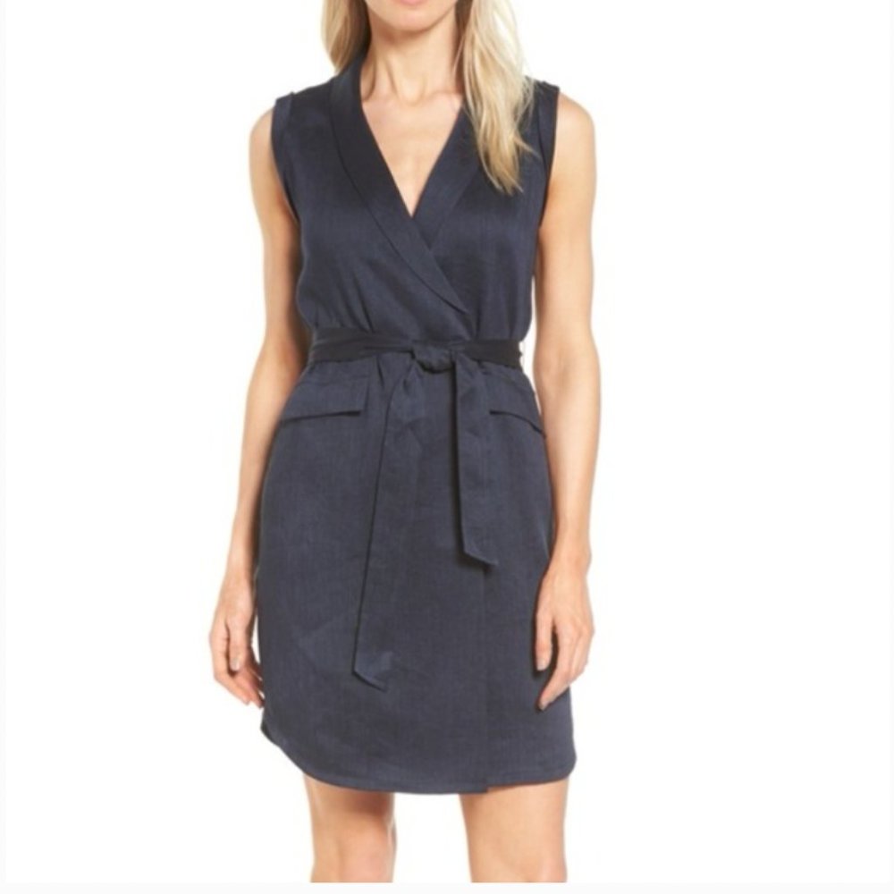 Classiques Entier Faux Wrap Linen Blend Dress - Size 8